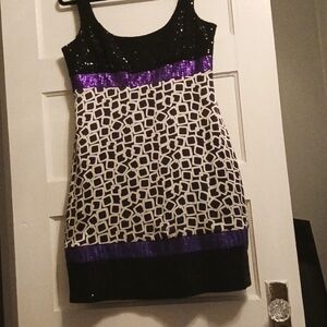 Geometric Black and Purple Dress